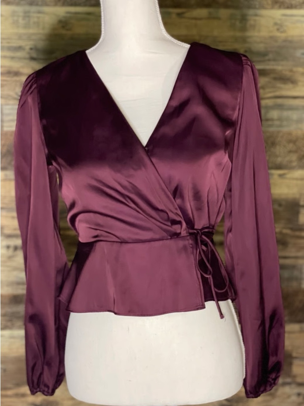 Abercrombie & Fitch Plum Satin Wrap Blouse